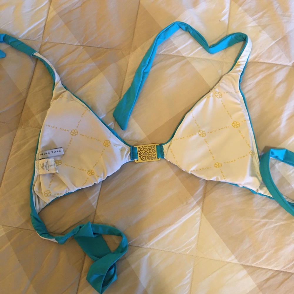 Trina Turk Turquoise Blue Halter Bikini Top Size 12 - Picture 6 of 6